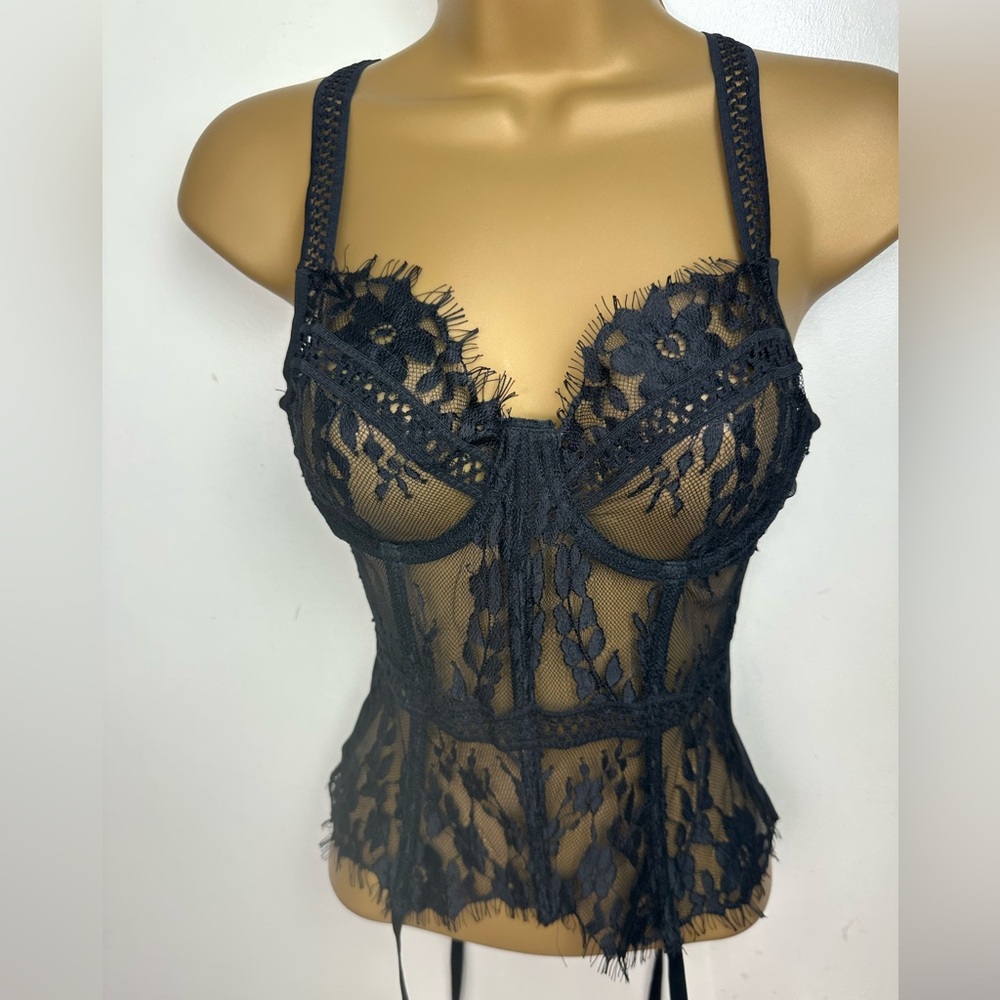 Avidlove Black Underwire Sheer Garder Straps Lingerie Lace SexyCorset NWT Size S